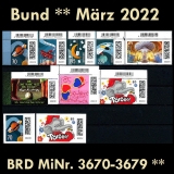 FRG MiNo. 3670-3679 ** New issues Germany March 2022, MNH