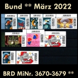 BRD MiNr. 3670-3679 ** Neuausgaben Bund März 2022, postfrisch