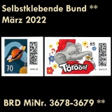 FRG MiNo. 3678-3679 ** Self-Adhesives Germany March 2022, MNH