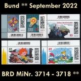 FRG MiNo. 3714-3718 ** New issues Germany September 2022, MNH