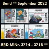 BRD MiNr. 3714-3718 ** Neuausgaben Bund September 2022, postfrisch