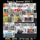 BRD MiNr. 3695-3718 ** Neuausgaben Bund 3. Quartal 2022 inkl. Selbstkl., postfr.