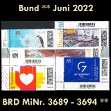 FRG MiNo. 3689-3694 ** New issues Germany June 2022, MNH
