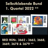 FRG MiNo. 3662-3663, 3668, 3669, 3678 & 3679 ** Self-adh. Germany Q1 2022, MNH