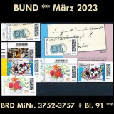 BRD MiNr. 3752-3757 + Block 91 ** Neuausgaben Bund März 2023, postfrisch
