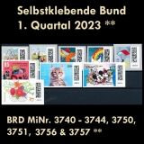 FRG MiNo. 3740-3744, 3750, 3751, 3756 & 3757 ** Self-adh. Germany Q1 2023, MNH