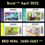 BRD MiNr. 3680-3683 ** Neuausgaben Bund April 2022, postfrisch