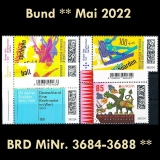 FRG MiNo. 3684-3688 ** New issues Germany May 2022, MNH