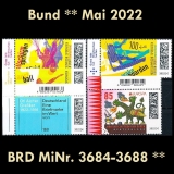 BRD MiNr. 3684-3688 ** Neuausgaben Bund Mai 2022, postfrisch