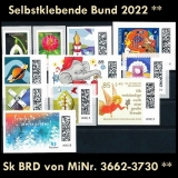 BRD MiNr. 3662-3730 ** Selbstklebende Bund Jahr 2022, postfrisch