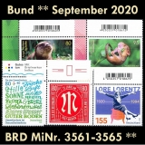 BRD MiNr. 3561-3565 ** Neuausgaben Bund September 2020, postfrisch