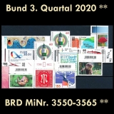 BRD MiNr. 3550-3565 ** Neuausgaben Bund 3. Quartal 2020, postfrisch