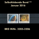 BRD MiNr. 3205-3206 ** Selbstklebende Bund Januar 2016, postfr., unbedr. Rücks.