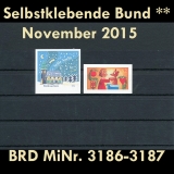 BRD MiNr. 3186-3187 ** Selbstklebende Bund November 2015, postfrisch