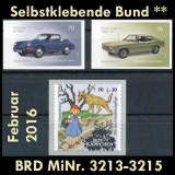 BRD MiNr. 3213-3215 ** Selbstklebende Bund Februar 2016, postfrisch