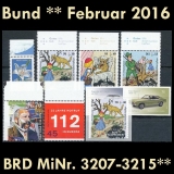 FRG MiNo. 3207-3215 ** New issues Germany February 2016, MNH, inkl. self-adhesives
