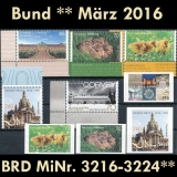 FRG MiNo. 3216-3224 ** New issues Germany March 2016, MNH, inkl. self-adhesives