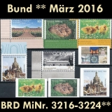 BRD MiNr. 3216-3224 ** Neuausgaben Bund März 2016, postfr., inkl. Selbstklebende