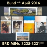 BRD MiNr. 3225-3231 ** Neuausgaben Bund April 2016, postfr., inkl. Selbstkleb.