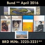 FRG MiNo. 3225-3231 ** New issues Germany April 2016, MNH, inkl. self-adhesives