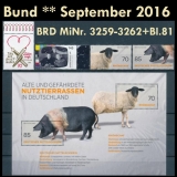 FRG MiNo. 3259-3262+block 81 ** New issues Germany sept. 2016, incl. single stamps block