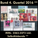 FRG MiNo. 3263-3273 ** New issues 4th Quarter 2016, MNH, incl. self-adhesives