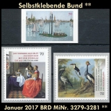 BRD MiNr. 3279-3281 ** Selbstklebende Bund Januar 2017, postfrisch