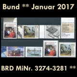 FRG MiNo. 3274-3281 ** New issues Germany january 2017, MNH incl. self-adhesives