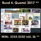 BRD MiNr. 3335-3350 ** Neuausgaben Bund 4. Quartal 2017, postfr. inkl. Selbstkl.