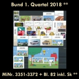 FRG MiNo. 3351-3372+block 82 ** New issues Q1 2018, MNH, incl. self-adhesives