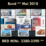 FRG MiNo. 3380-3390 ** New Issues Germany May 2018, incl. Self-adhesives, MNH