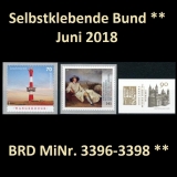 BRD MiNr. 3396-3398 ** Selbstklebende Bund Juni 2018, postfrisch