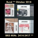 BRD MiNr. 3414-3417 ** Neuausgaben Bund Oktober 2018, postfrisch