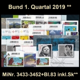 BRD MiNr. 3433-3452+Bl. 83 ** Neuausgaben Bund 1. Quartal 2019, postfr. inkl. Sk