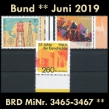 BRD MiNr. 3465-3467 ** Neuausgaben Bund Juni 2019, postfrisch