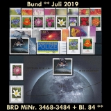 FRG MiNo. 3468-3484+sheetlet 84 ** New issues Germany july 2019, MNH