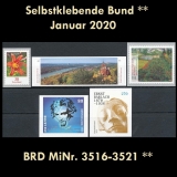 FRG MiNo. 3516-3521 ** Self-Adhesives Germany January 2020, MNH