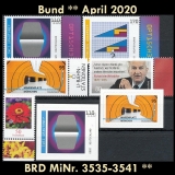 BRD MiNr. 3535-3541 ** Neuausgaben Bund April 2020, postfr., inkl. Selbstkleb.